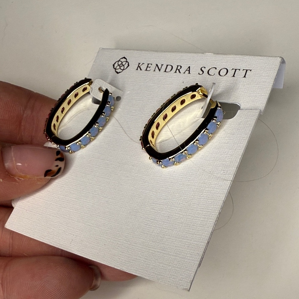 Kendra Scott Gold and Light Blue/Pink Hoop Earrings